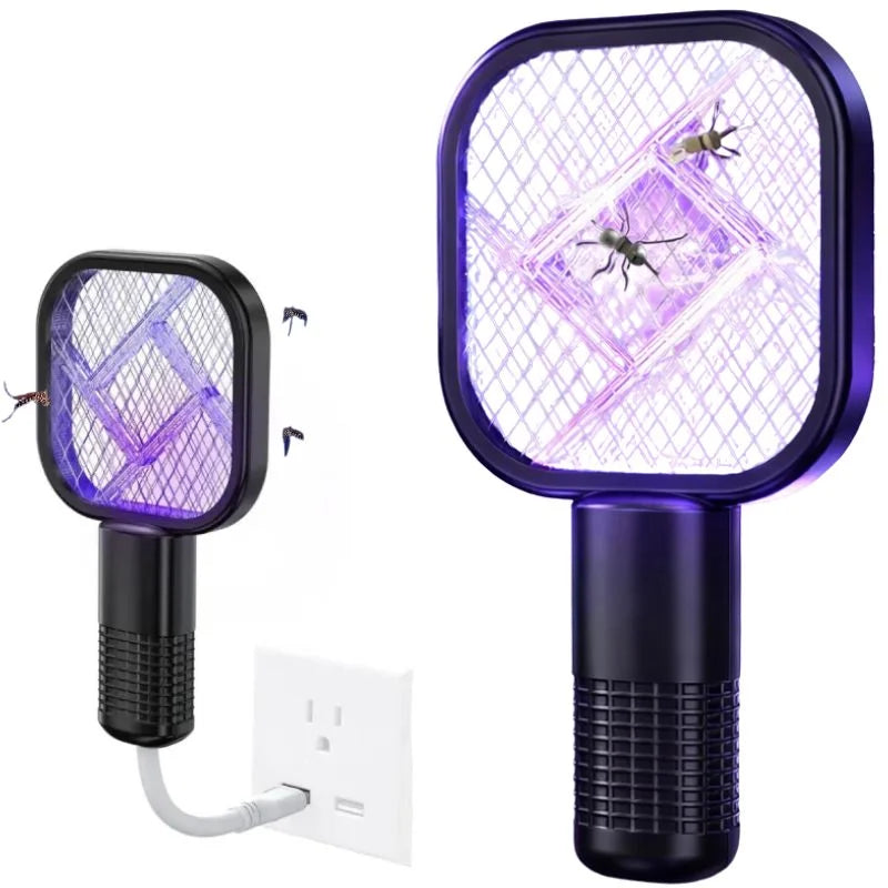 2-in-1 Rechargeable Mosquito Swatter & Killer Lamp | USB Electric Fly Zapper with UV LED Light | Portable Bug Bat for Home, Bedroom & Outdoor
