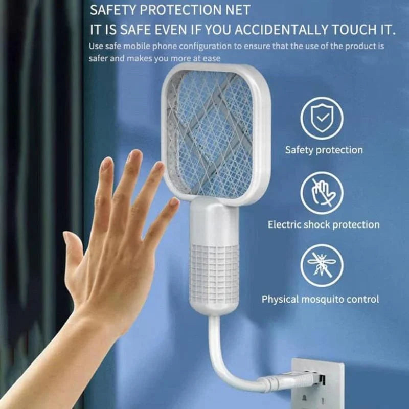 2-in-1 Rechargeable Mosquito Swatter & Killer Lamp | USB Electric Fly Zapper with UV LED Light | Portable Bug Bat for Home, Bedroom & Outdoor