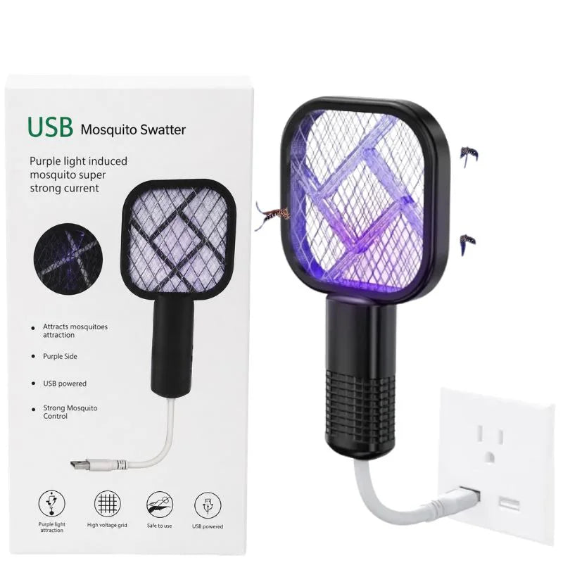 2-in-1 Rechargeable Mosquito Swatter & Killer Lamp | USB Electric Fly Zapper with UV LED Light | Portable Bug Bat for Home, Bedroom & Outdoor